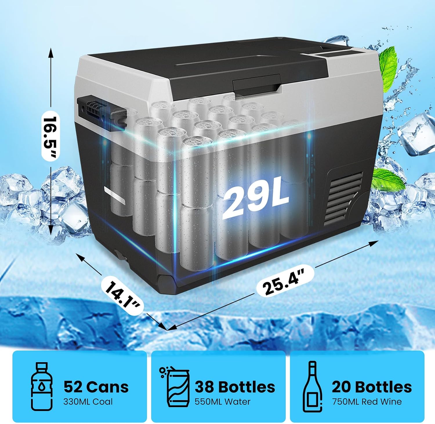 12 Volt Refrigerator, 30QT(29L) Car Efrigerator APP Control,Electric Cooler -7℉~78℉, Portable Freezer 12/24V DC 110-240V AC, Camping Refrigerator, Travel, Boat,Car