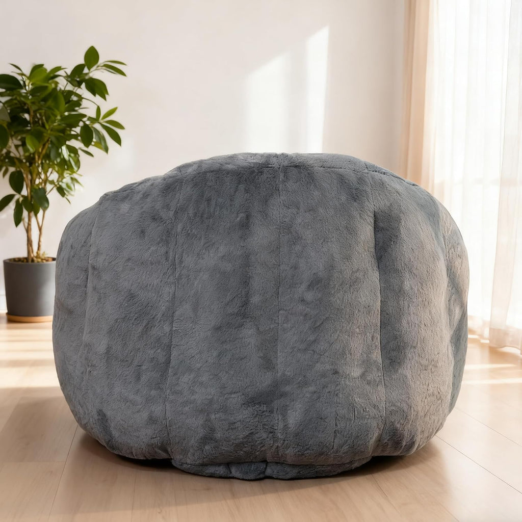 Bean Bag Chair, Giant Beanbag Chiars for Adults, Faux Fur Shell-Shaped Floor Sofa with Filler, Comfy Chair for Reading, Gaming and Relax (Grey)