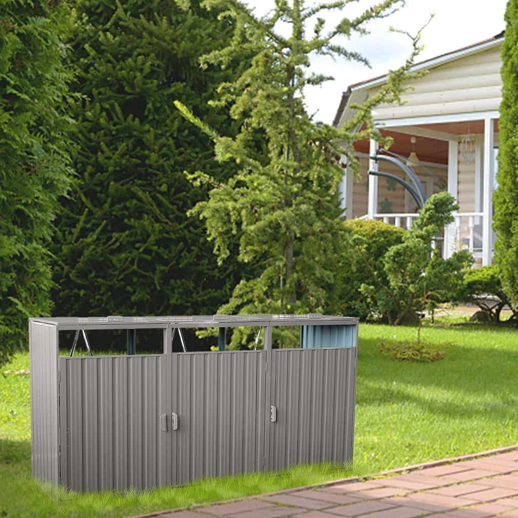 Outdoor Trash Can Storage with 3 Trash Cans,Garbage Can Storage Shed Ideal for Trash Bins, Toys, Garden Tools - Perfect for Garden, Backyard, & Patio Use