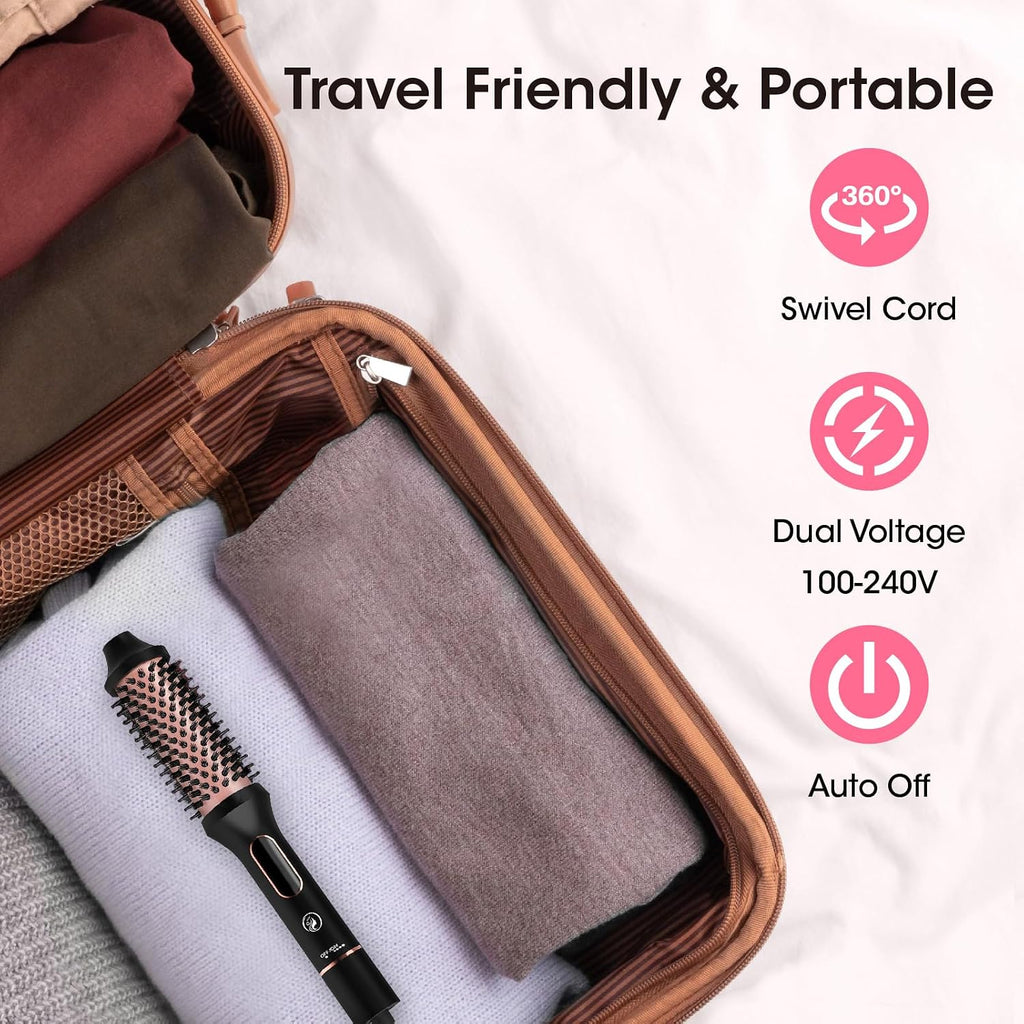 CINOSTAR Heated Round Brush for Blowout Look Volumizer, 1.5 inch Styler Tool, 6 Temps Ionic Thermal Brush, Fast Heating, Dual Voltage for Travel, Blush Gold