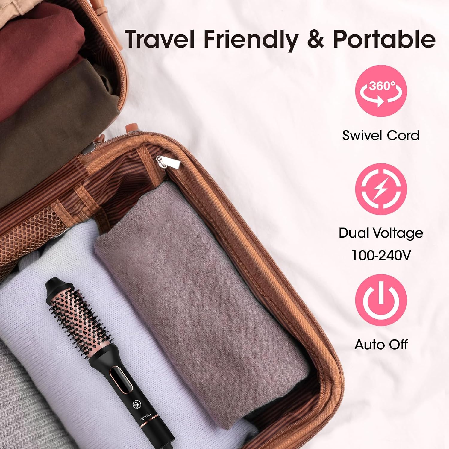 CINOSTAR Heated Round Brush for Blowout Look Volumizer, 1.5 inch Styler Tool, 6 Temps Ionic Thermal Brush, Fast Heating, Dual Voltage for Travel, Blush Gold