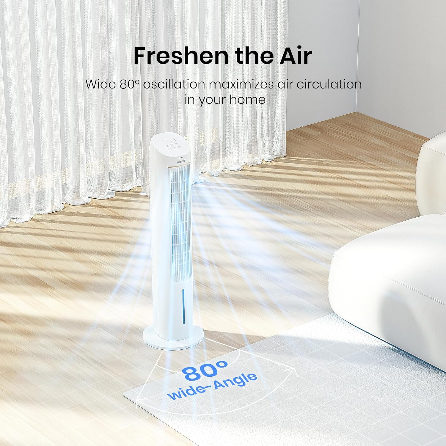 TOSOT Evaporative Air Cooler, 43' Tower Fan Oscillating 80°, 3 Speed Quiet Cooling Fan with 2 Ice Packs, Remote Control, Removable 4L Water Tank, Mist Floor Fan for Home Bedroom