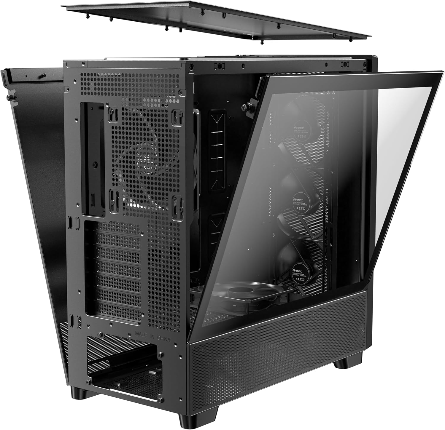 Antec Flux Wood, 5 x PWM Fans Included, High-Airflow Front Panel with Walnut Wood, Type-C, 420mm Radiator & Back Connect Motherboard Support, Up to 9 Fans Simultaneously, Mid-Tower E-ATX PC Case