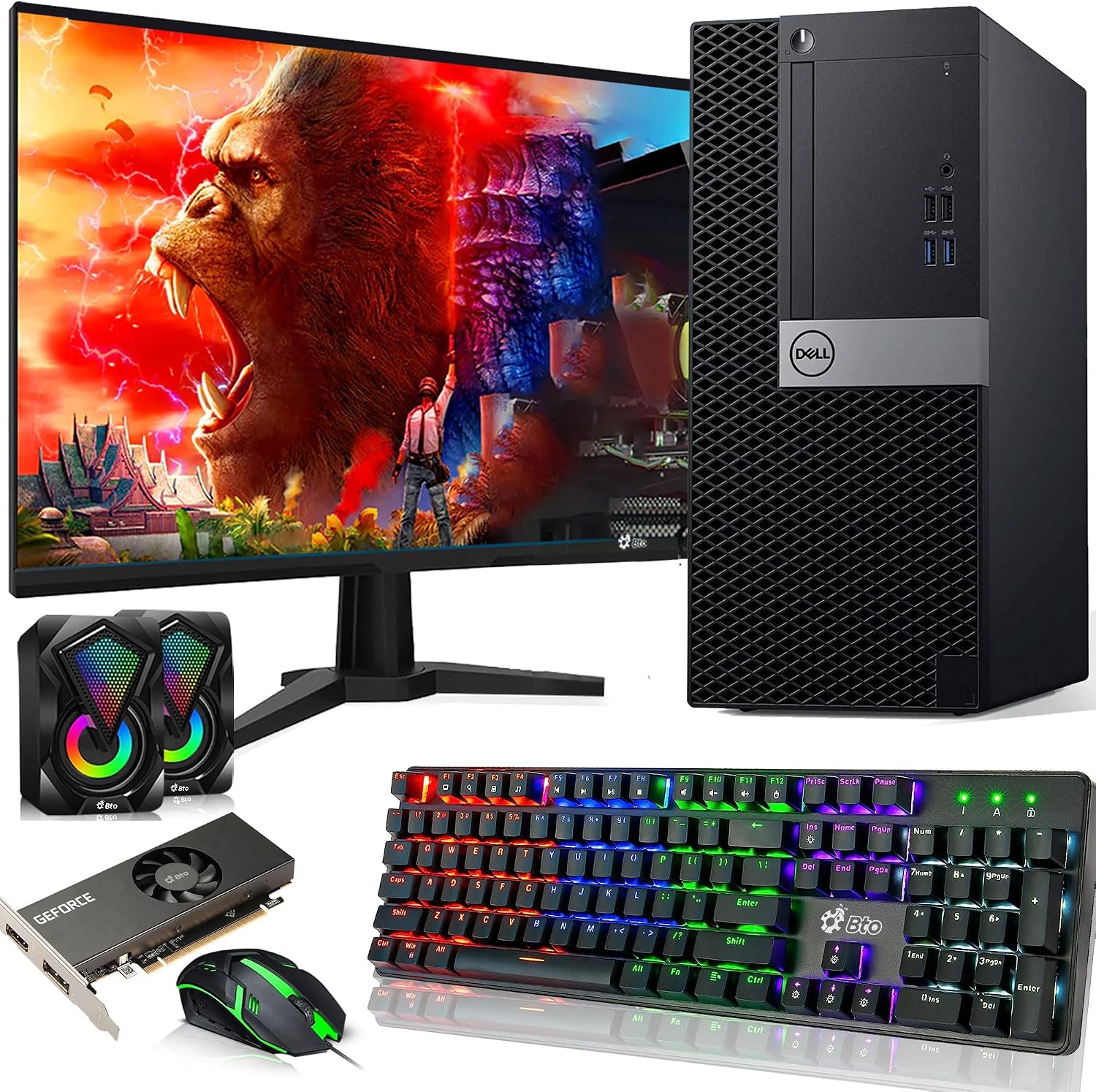 Dell Gaming Tower Desktop PC – Intel Core i7-7700 – 16GB DDR4 RAM – 512GB SSD – GeForce GTX 1050 Ti – New 24' Monitor – RGB Keyboard & Mouse – RGB Speakers – Windows 11 Pro – Gaming Computer (Renewed)