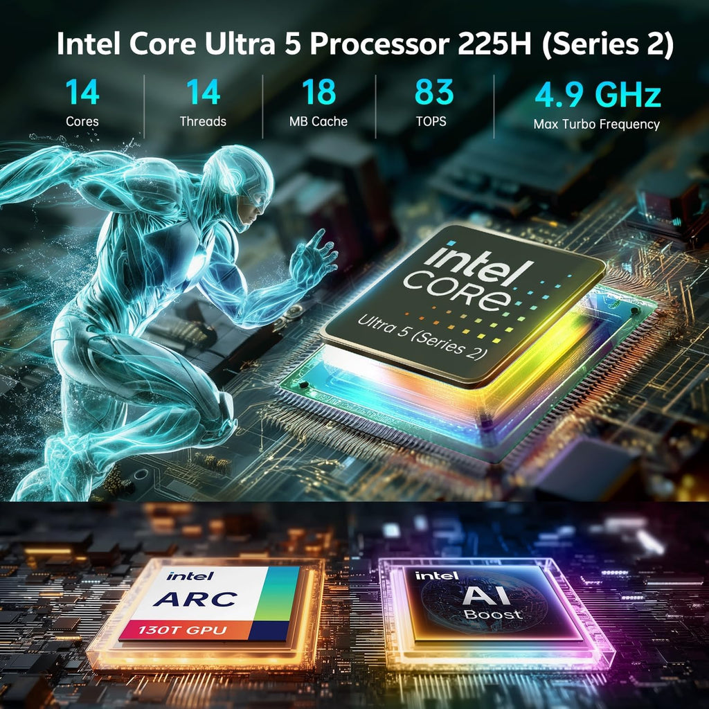 ASUS NUC 15 Pro AI Mini PC, Intel Series 2 Ultra 5 225H (14C/14T, Up to 4.9GHz), Mini Computers 16GB DDR5 RAM, 1TB PCIe SSD, Win 11 Pro, Intel Arc 130T GPU, Thunderbolt 4, WiFi 7, 8K HDR, VESA Mount