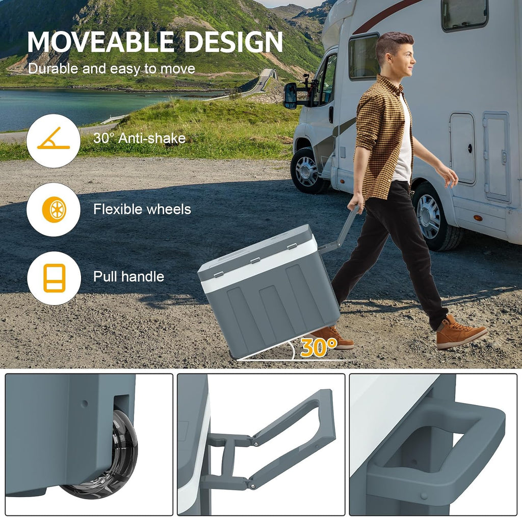 advwin 12V Electric Car Cooler & Warmer with Wheels & Handle, 48 Quart (45 L) 12 Volt DC & 110V AC Portable Thermoelectric Fridge Plug in for Car/RV/Camping/Travelling