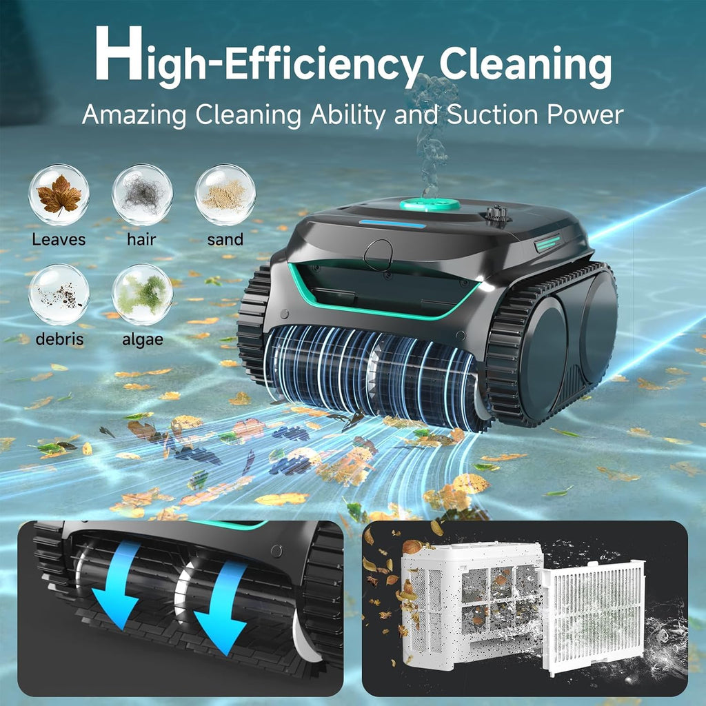WYBOT C2 Cordless Robotic Pool Cleaner, Dual Filtration, Wall Climbing & Waterline Cleaning, App Scheduling, Smart Navigation, Pool Vacuum for Inground Pools up to 2152 Sq.ft-Black&Green