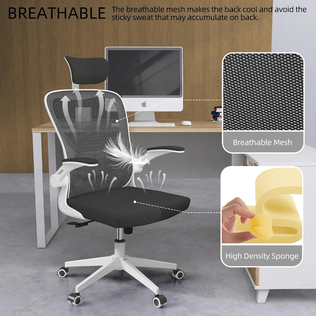 Office Chair Ergonomic Desk Chair, 350 LBS Mesh Office Chair with Lumbar Support, Comfy Desk Chair with Wheels, Big and Tall Chair for Study Work Gaming (03white-Black)