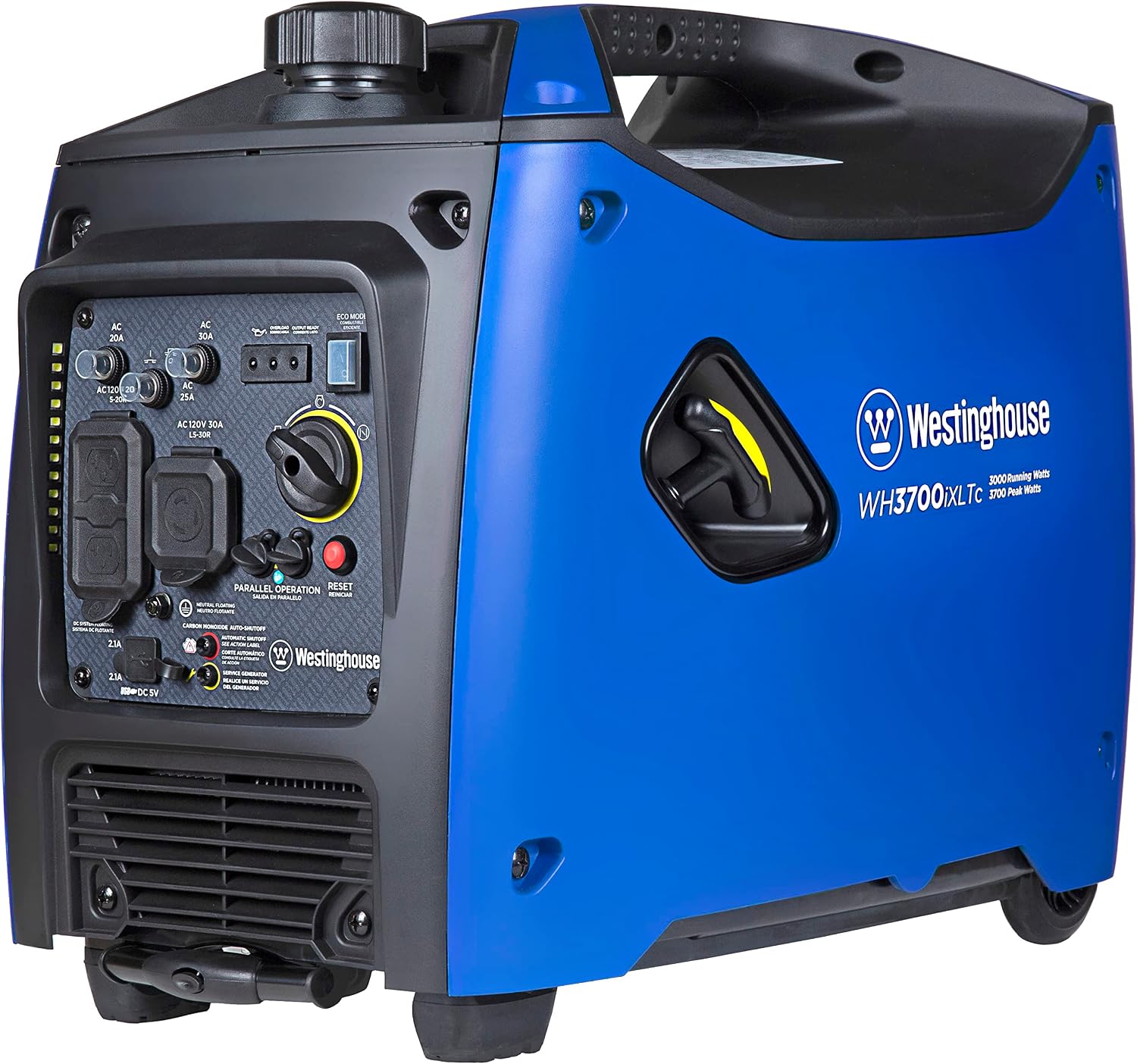 Westinghouse Outdoor Power Equipment 3700 Peak Watt Super Quiet Portable Inverter Generator, Wheel & Handle Kit, RV Ready 30A Outlet, Gas Powered, CO Sensor, Parallel Cord Included
