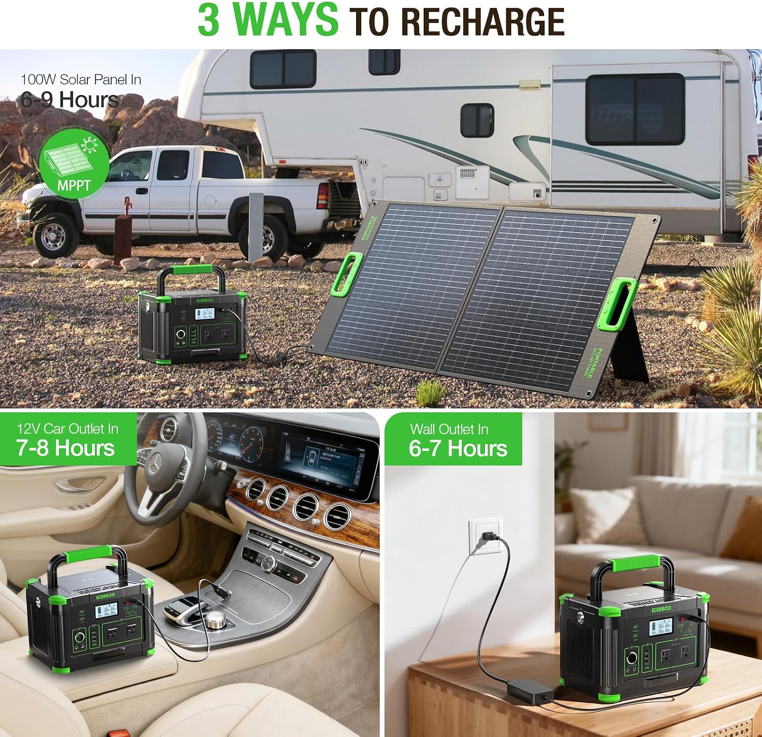500W Portable Power Station, 519.48Wh Outdoor Solar Generator Backup Battery Pack with 2 110V AC Outlets, 500W (Peak 1000W) 10-Port Powerhouse for RV/Van Camping Fishing Climbing Road Home Emergency