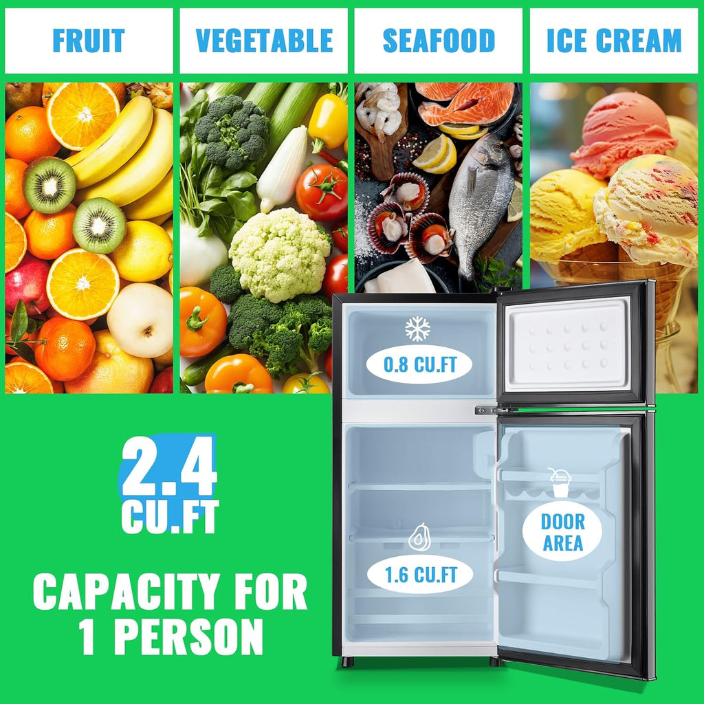DEMULLER 45L Mini Fridge with Top Freezer Small Refrigerator with Two Door & 7 Temperature Settings & 2 Remoable Shelves Ideal for Kitchen Office Apt Dark Gray