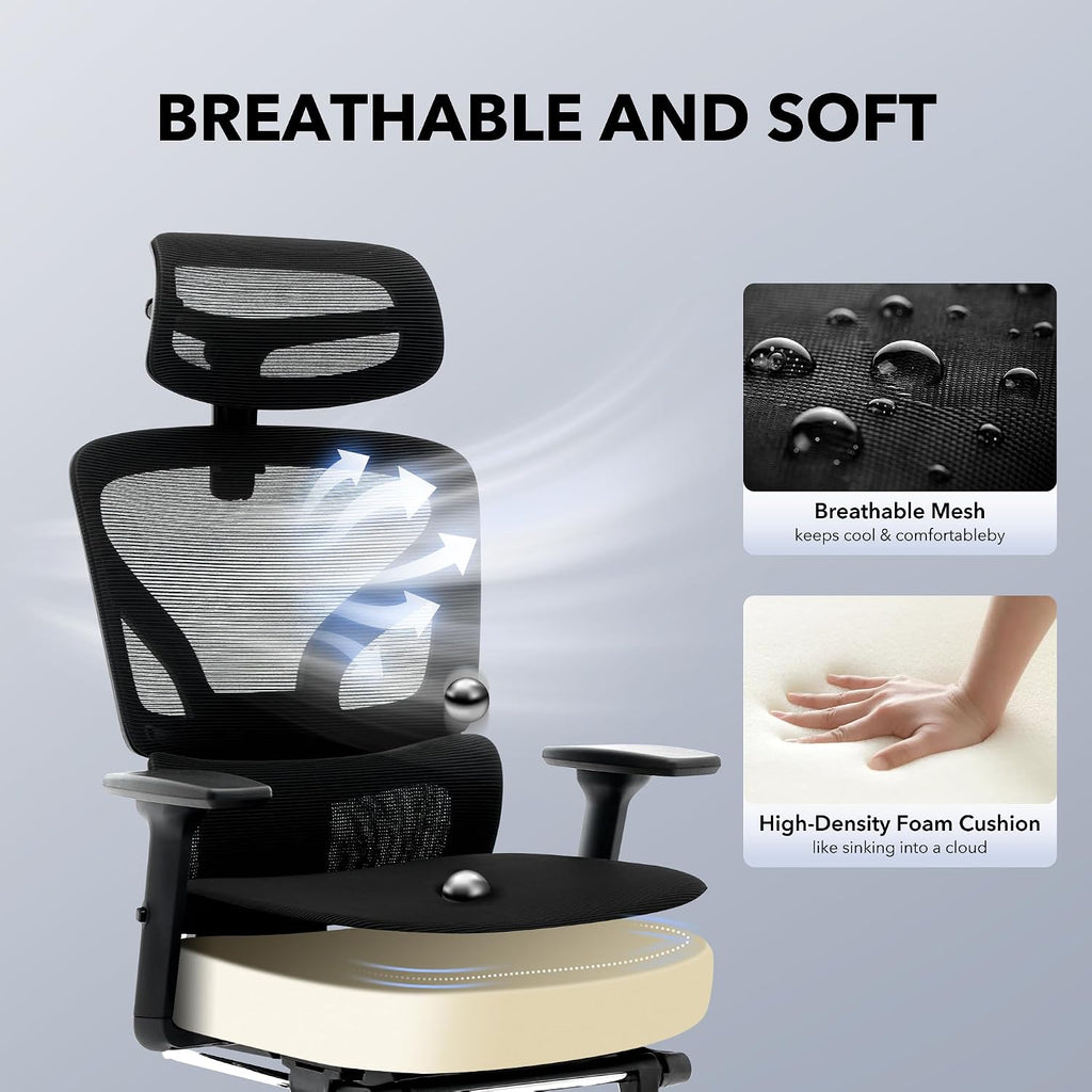Office Chair Ergonomic Desk Chair - Home Mesh Chair with Adjustable Footrest Lumbar Support, High-Back Computer Gaming Chair with Headrest 3D Armrests, Rolling Swivel Task Chairs for Home, Office