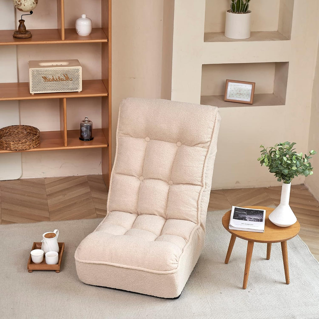 Yoglad Comfy Lounge Sofa Chair,3 Adjustable Angles,Soft Boucle Fabric,Easy Storage,with Comfortable Backrest.for Living,Bedroom,or Office. (White Teddy)