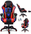 Massage Gaming Chair with Speakers, Reclining Computer Chair with Headrest and Lumbar Support,Ergonomic Gaming Chair with Footrest and Led Lights, Video Game Chair for Adults Kids.,Red