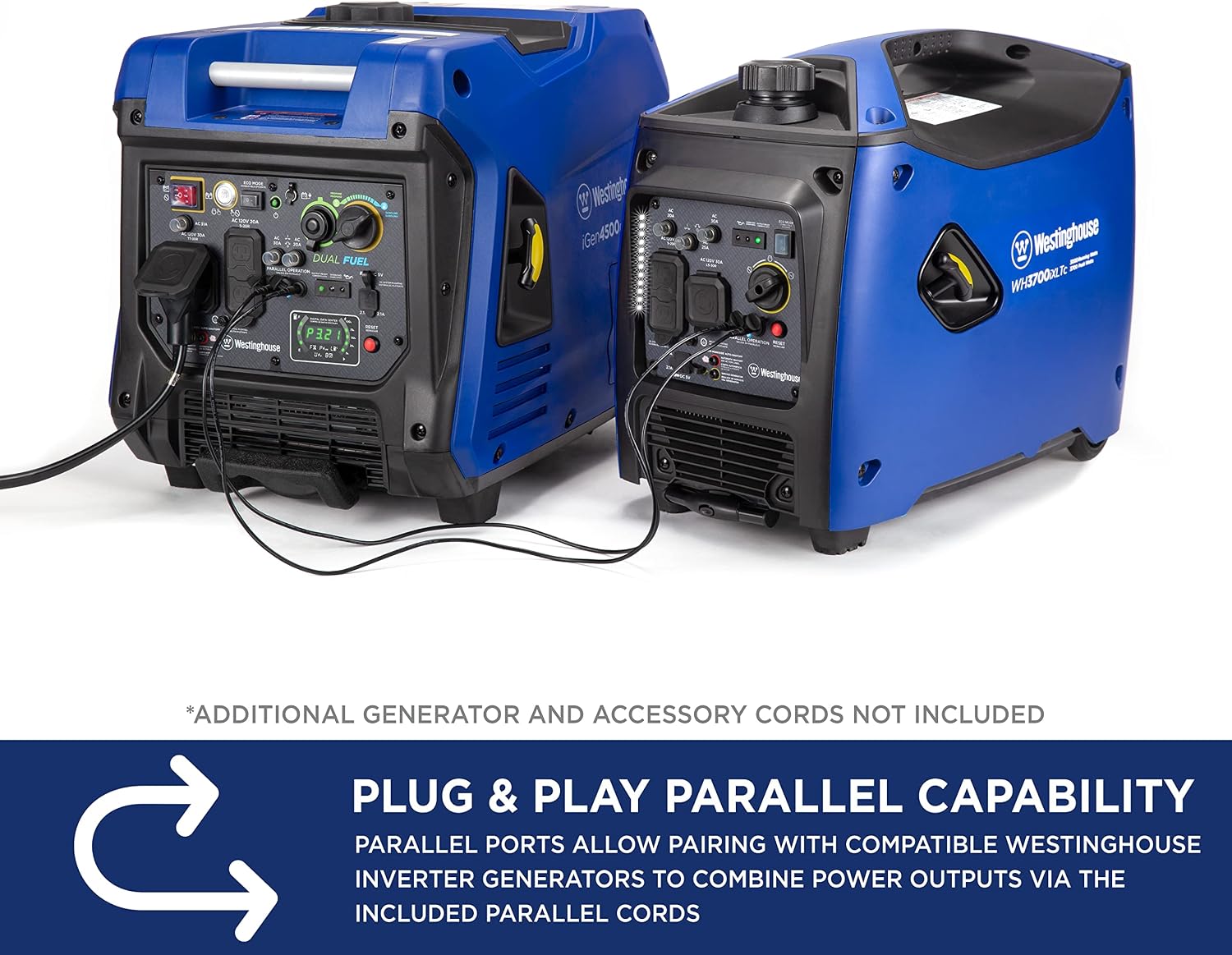 Westinghouse Outdoor Power Equipment 3700 Peak Watt Super Quiet Portable Inverter Generator, Wheel & Handle Kit, RV Ready 30A Outlet, Gas Powered, CO Sensor, Parallel Cord Included