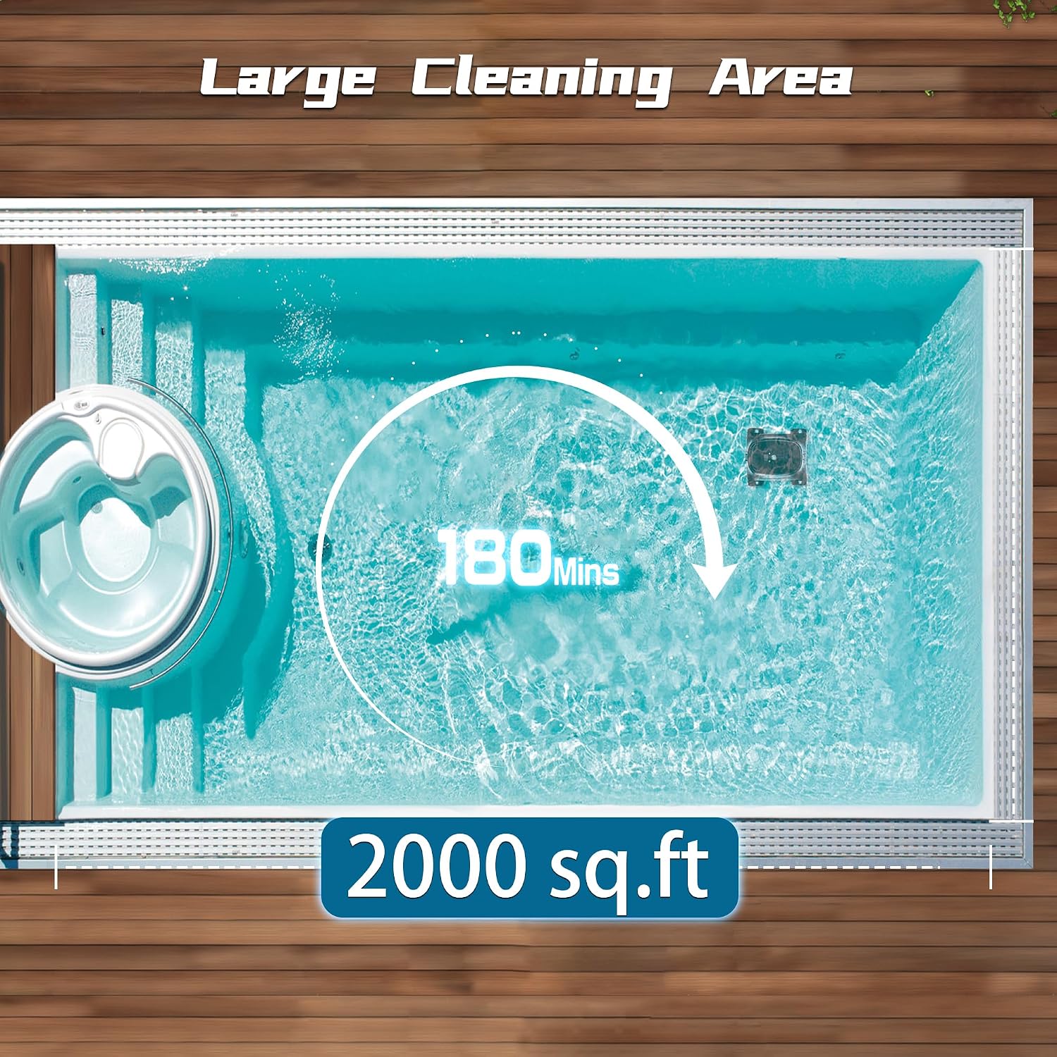 Robotic Pool Cleaner, Zyerch Pool Vacuum for Above Pools, Pool Cleaner Lasts 120 Min, Self-Parking Technology, for Pools up to 1300 Sq.ft, Portable, Self-Parking
