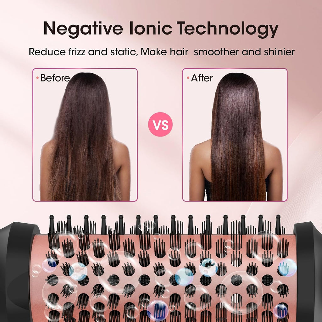 CINOSTAR Heated Round Brush for Blowout Look Volumizer, 1.5 inch Styler Tool, 6 Temps Ionic Thermal Brush, Fast Heating, Dual Voltage for Travel, Blush Gold