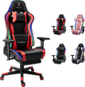 Ergonomic Gaming Chair with Speakers and LED Light - Full Massage Lumbar Support, High Back Office Chair - Recliner with Footrest and Lumbar Support, Adults Teens Computer Chair.,Red