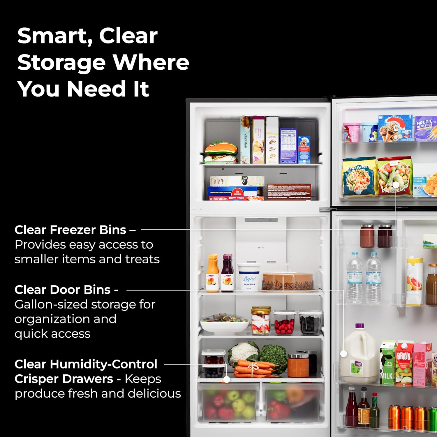 Kenmore 30' Top Mount Refrigerator with Freezer - Adjustable Shelving, Humidity-Controlled Crispers, LED Lighting, ENERGY STAR Certified, Garage Ready, 20.2 cu. ft. Capacity - Black