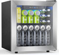 Electactic 48 Can Beverage Refrigerator,12 Bottle Wine Cooler with Stainless Steel Glass Door, Digital Temperature Display, Countertop Mini Fridge for Soda, Wine or Beer, Silver