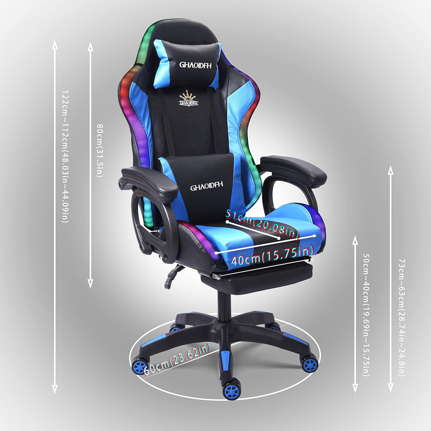 Video Gaming Chair with Speaker and RBG Light, Ergonomic Computer Chair with Massage Function, Comfortable Computer Recliner with Footrest and Lumbar Support,Gaming Chair for Adults Kids.,Blu