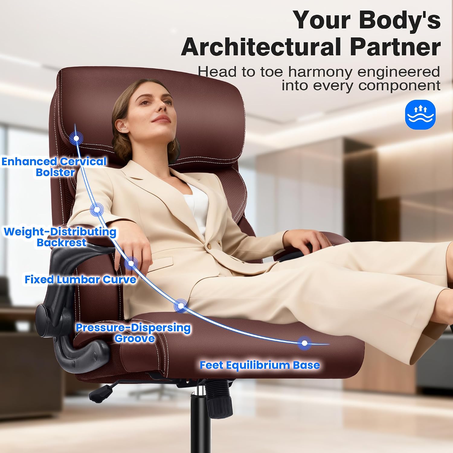 AreShark Office Chair - Executive High Back Breathable Comfy Desk Chair with Lumbar Support - Ergonomic Leather Rolling Swivel Computer Chair with Rock Function for Working Studying Gaming Relaxing