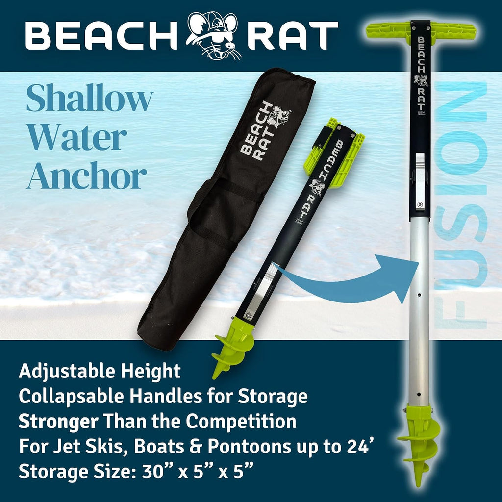 Beach Rat Fusion Anchor & Storage Case - Jet Ski Anchor/Boat Anchor for Shallow Water and Sandbar - High Strength Telescoping Aluminum Pole & Plastic Boat Accessory - Sand Bar Anchor Kit