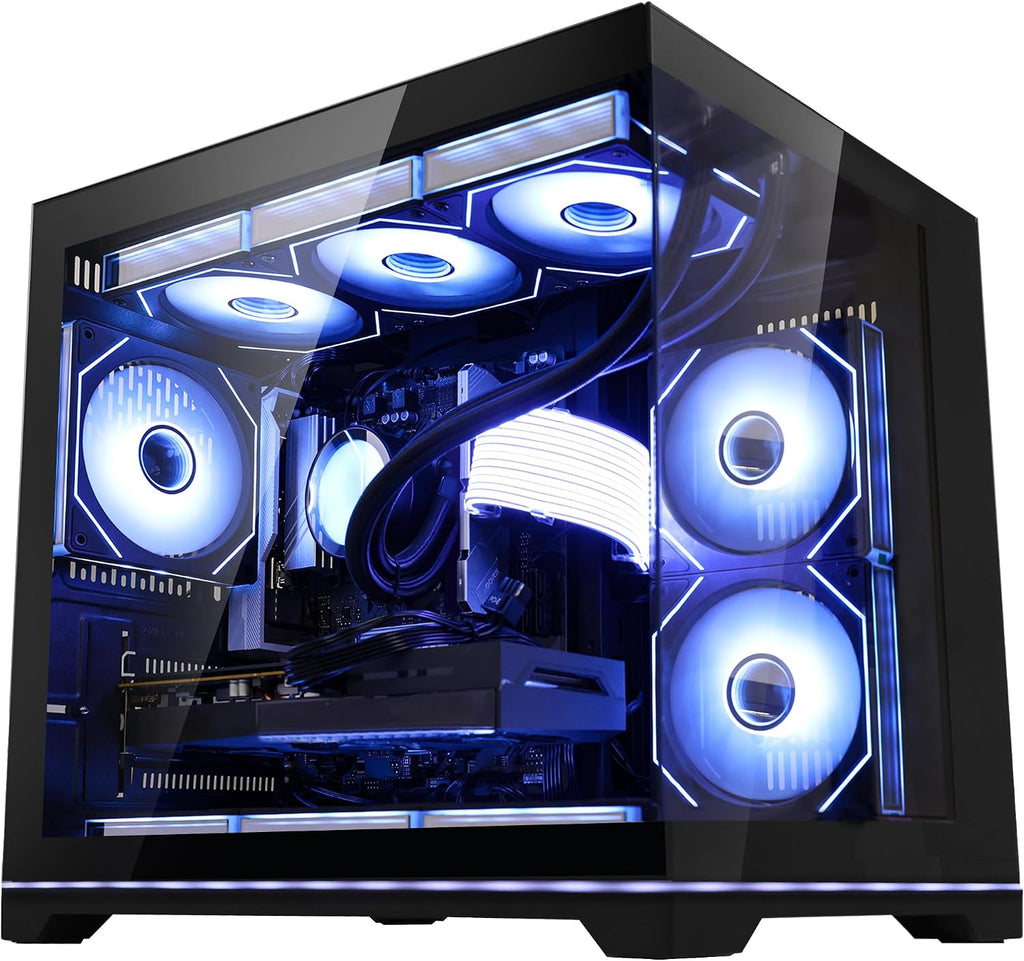 Ocean Park Black AI Gaming PC Gamer Desktop Computer, AMD Ryzen 7 9800X3D 8-Core 4.7GHz, RTX 5060 8GB, 16GB DDR5, 1TB PCIe SSD, 850W PSU, 360mm AIO & APP RGB Fan Control, Windows 11