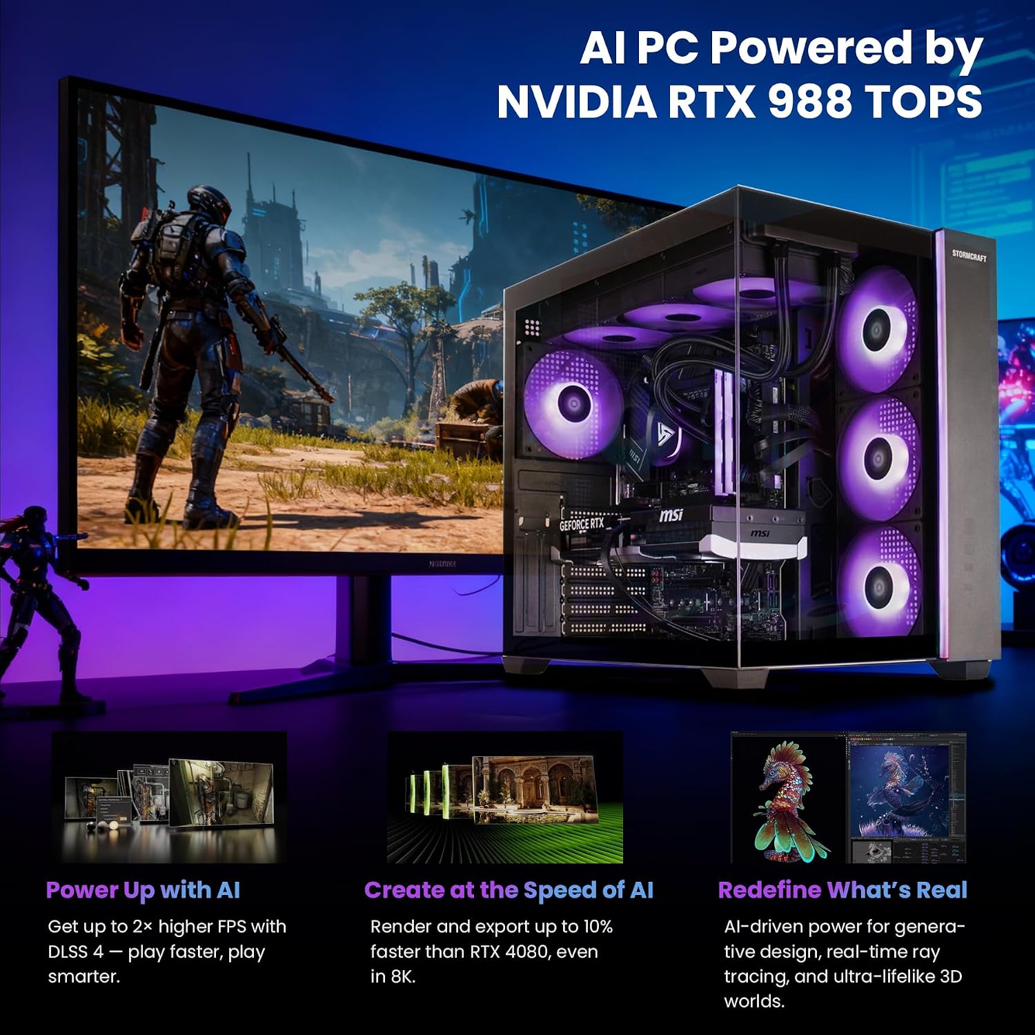 STORMCRAFT Falcon Gaming PC - AMD Ryzen 7 7800X3D up to 5.0GHz | RTX 5070 12GB GDDR7 | 32GB DDR5 RGB 6000MHz| 1TB NVMe Gen4 SSD | B850 Chipset | 360mm AIO | 850W Gold PSU | Win 11 Home
