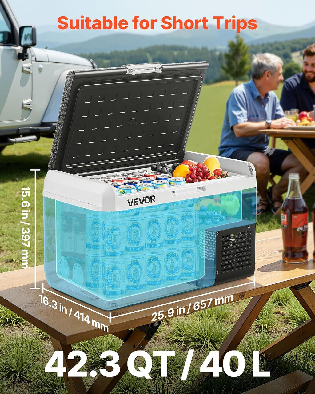 VEVOR 12 Volt Car Refrigerator, 42.3QT/40L Car Fridge, Portable Electric Cooler with -4℉~68℉ Adjustable Temperature, 12/24V DC and 100-240V AC Compressor Freezer for Outdoor, Camping, Travel, RV