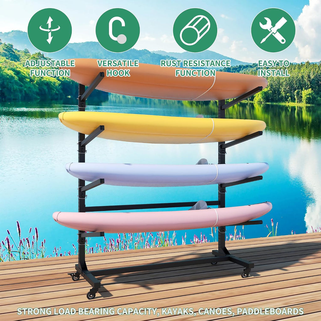 Heavy-Duty Kayak Storage Rack for Garage & Outdoor, Adjustable Kayak Racks for Kayak, Canoe, Surfboard & Paddleboard,Durable Outdoor Kayak Storage Rack（Black）