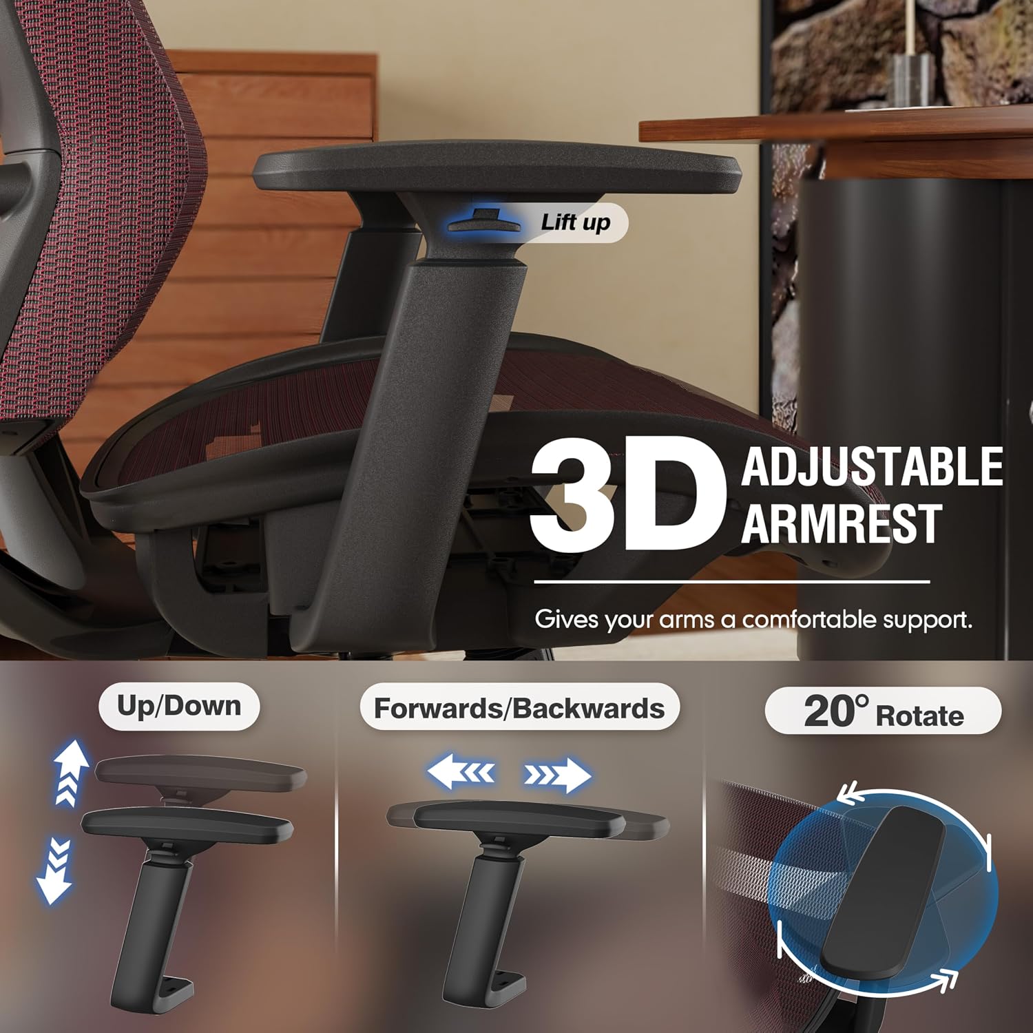ELABEST Mesh Office Chair,Ergonomic Computer Desk Chair,Sturdy Task Chair- Adjustable Lumbar Support & Armrests,Tilt Function,Comfort Wide Seat,Swivel Home Office Chair (Red)