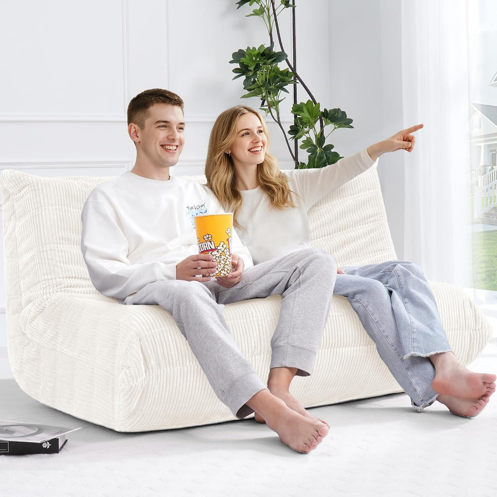 Bean Bag Chair,Giant Beanbag Chairs for Adults,Comfy Large Fireside Chair Lazy Sofa,Corduroy Bean Bag Lounger with Memory Foam Filled,Floor Sofa Couch for Home,Living Room (Beige, Loveseat)