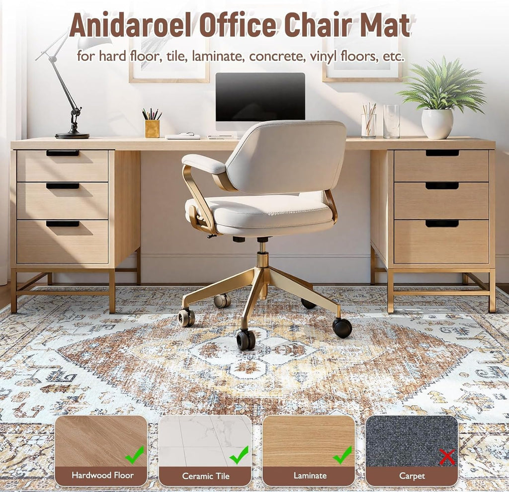 Anidaroel Home Office Chair Mat for Hardwood Floor, 8x10 Under Desk Rug for Rolling Chair, Desk Mat for Chair, Gaming Chair Mat, Anti-Slip Backing Large Floor Protector Rug for Home Office