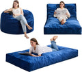 Hobestluk Giant Bean Bag Chair Bed for Adults, Large Bean Bags with High-Density Foam Filling, Convertible Big Sofa Bed Couch for Living Room, Bedroom, Playroom (Blue, Twin)