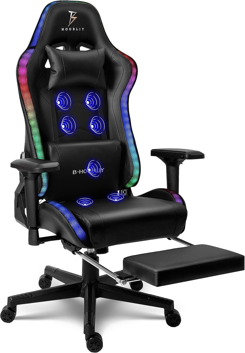 Gaming Chair with Speakers, Ergonomic Massage PC Chair, Comfortable Computer Recliner with Footrest and Adjustable Lumbar Support, Video Gaming Chair for Adult Kids.,Black