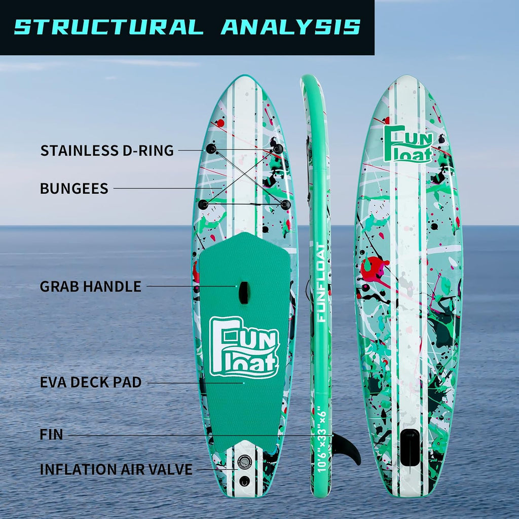 SUP, Paddle Board 11'x33 x6 Wide Inflatable Stand Up Paddle Board with Hand Pump, Leash, Adjustable Paddle for Basic Version, 100L Backpack, All-Round Sup Board