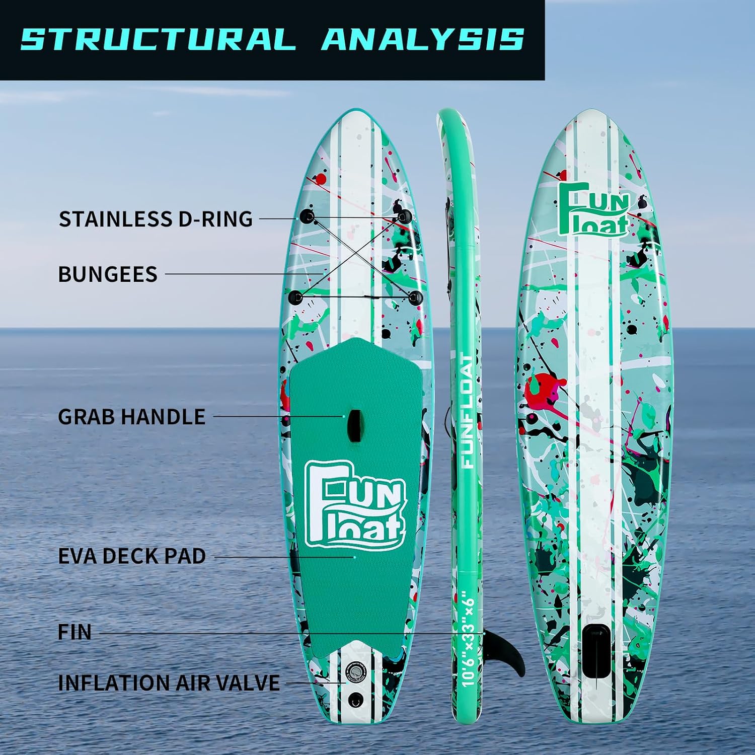 SUP, Paddle Board 11'x33 x6 Wide Inflatable Stand Up Paddle Board with Hand Pump, Leash, Adjustable Paddle for Basic Version, 100L Backpack, All-Round Sup Board