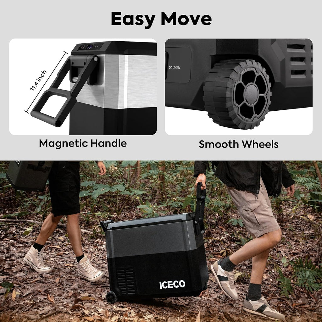 ICECO JP50 Pro 12 Volt Refrigerator, Portable Fridge with Wheels, 12V Car Fridge Freezer Powered by SECOP, Electric Cooler with AC/DC, 40.7 Quart, -4℉～68℉, With Cigarette Extension Cable