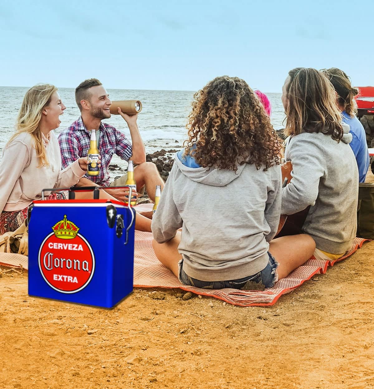 Corona Retro Ice Chest Cooler - Portable Ice Bucket with Bottle Opener, Vintage Style, Insulated for Camping, Beach, Picnic, RV, BBQs, Tailgating, Fishing, 18 Can Ice Box, 13L (14 qt)