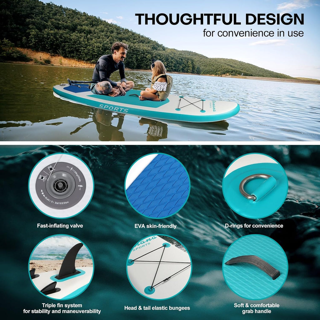 Panana Inflatable Stand Up Paddle Board, 10' SUP Paddleboard Kayak, Blow Up Paddle Boards for Adults Youth with Accessories Kit Anti-Slip EVA Deck
