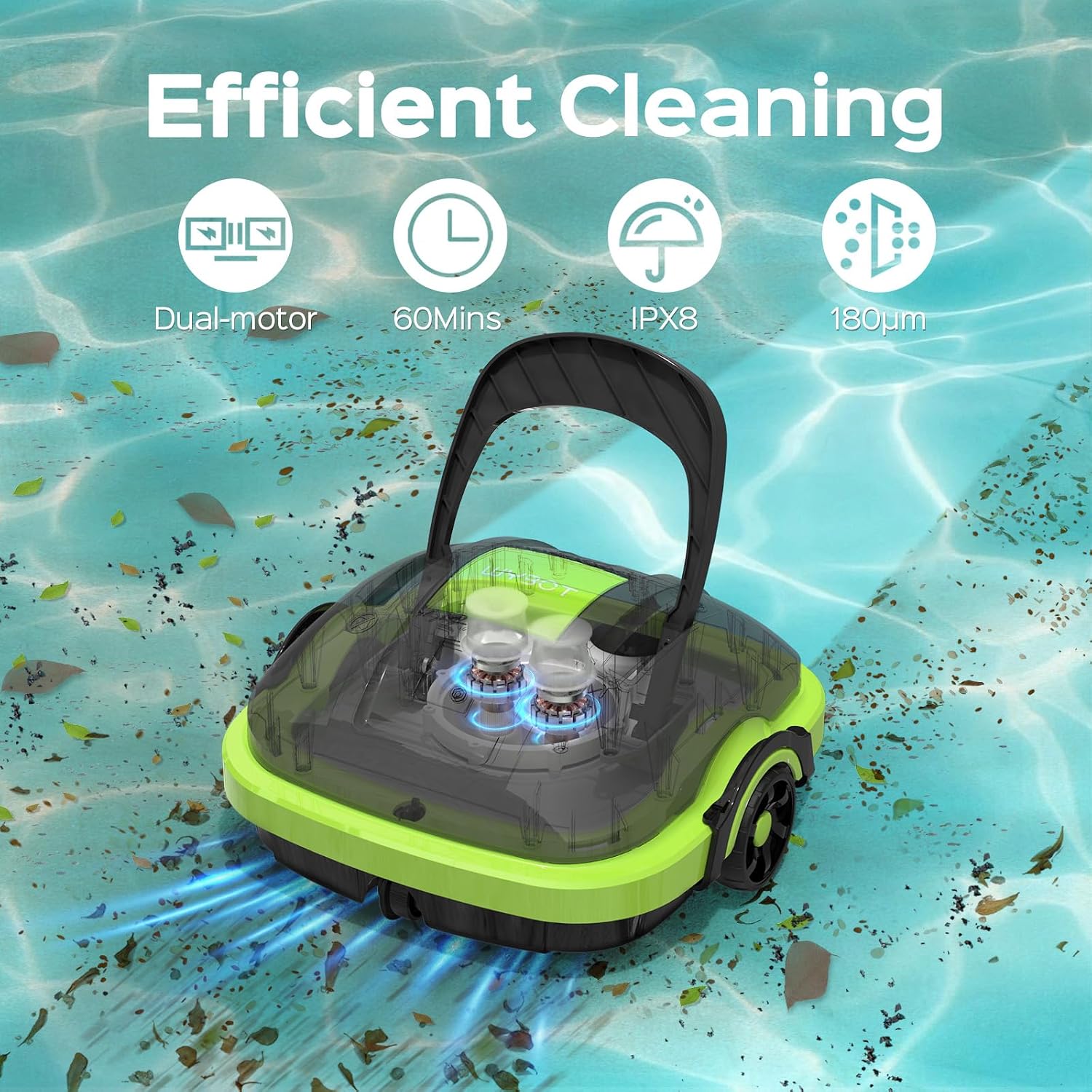 WINNY POOL CLEANER Cordless Robotic Pool Cleaner, Automatic Pool Vacuum with Powerful Suction, Dual-Motor,Self-Parking, Up to 538 Sq.ft,Ideal for Flat Above Ground Pools -Winny 200