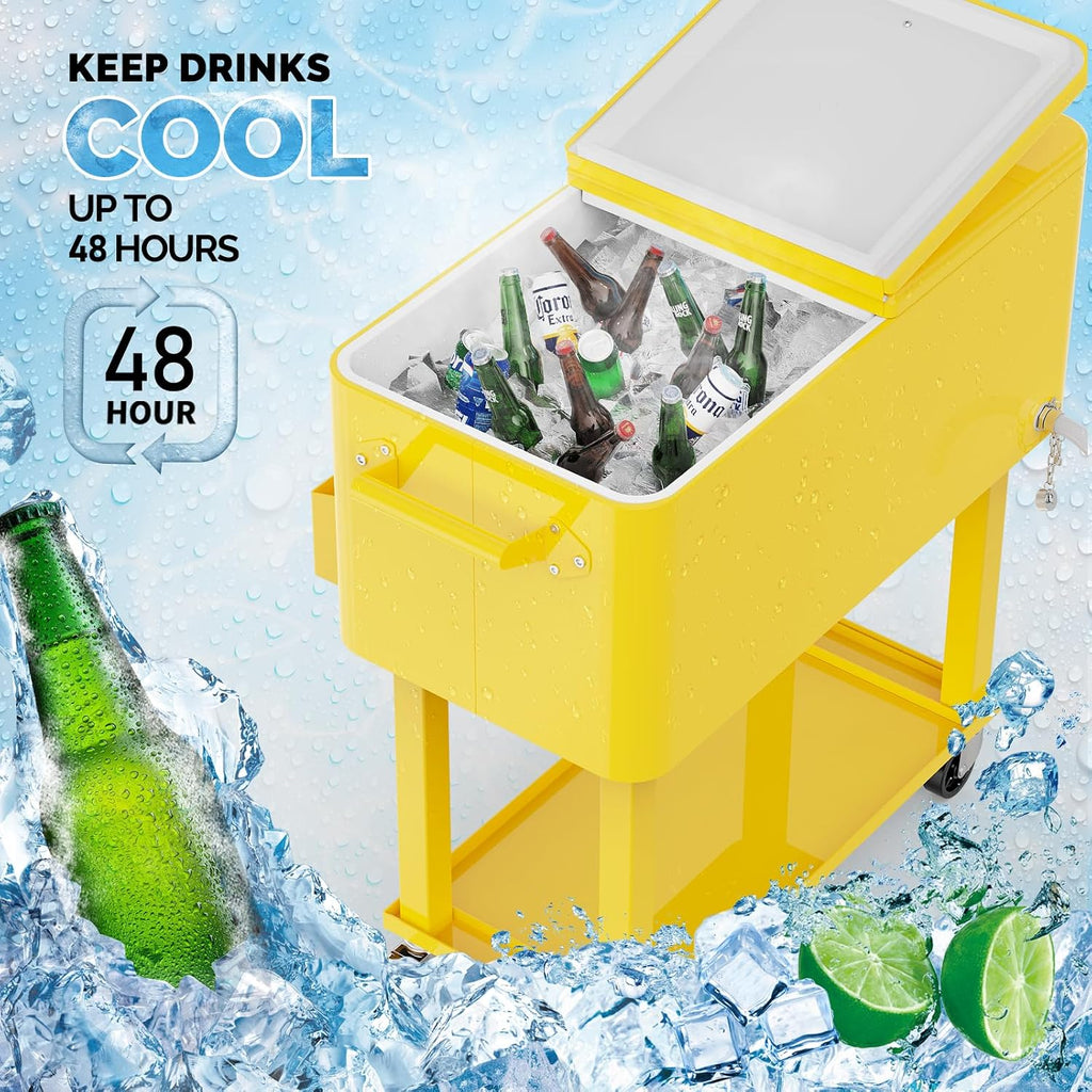 VINGLI Rolling Ice Chest, Portable Patio Party Bar Drink Cooler Cart, with Shelf, Beverage Pool with Bottle Opener