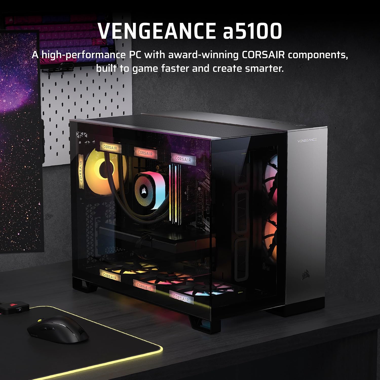 Corsair Vengeance a5100 Gaming PC – Liquid Cooled AMD Ryzen 7 7800X3D CPU – NVIDIA GeForce RTX 5080 GPU – 32GB Dominator Titanium RGB DDR5 Memory – 2TB M.2 SSD – Black