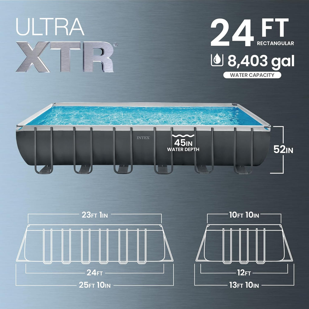 INTEX 26363EH Ultra XTR 24ft x 12ft x 52in Above Ground Swimming Pool Set with Sand Filter Pump and Deluxe Automatic Vacuum Cleaner