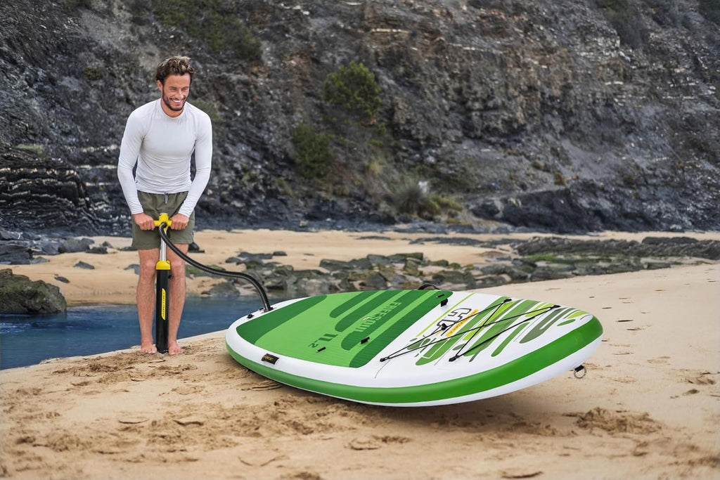 HYDRO FORCE Bestway Freesoul Tech Convertible SUP Set, Inflatable Stand Up Paddle Board with Seat, Green, 11ft 2'