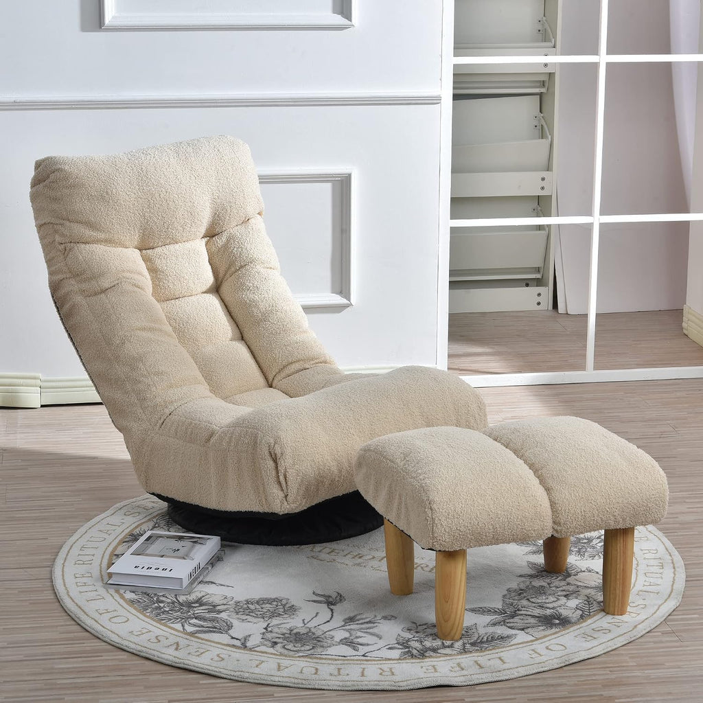 Yoglad Japanese Style Chaise Lounge Sofa Chair Floor Lazy Sofa for Reading Game Meditating, 3 Adjustable Positions with Comfortable Backrest (White, Ottoman)