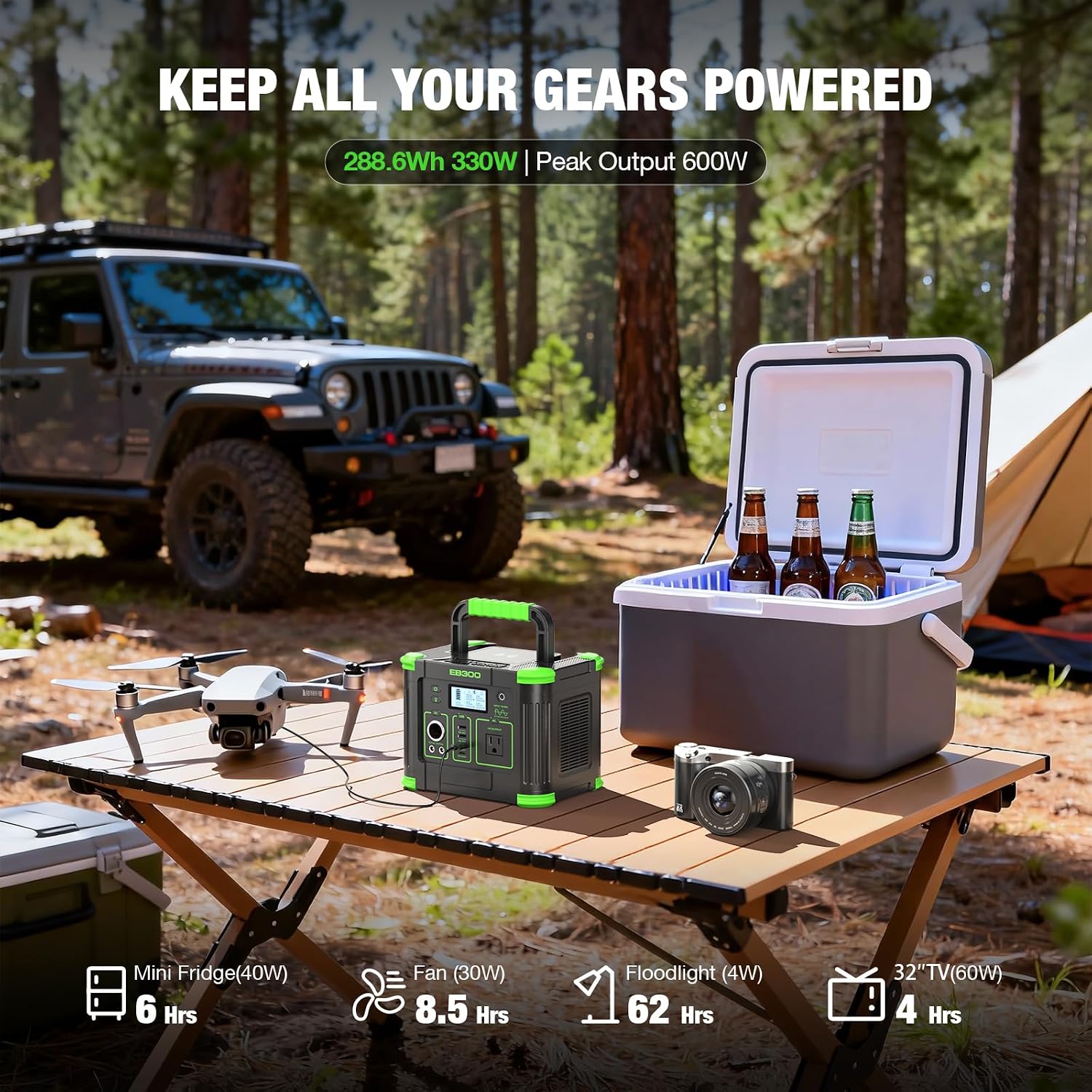 330W Portable Power Station, 288.6Wh Solar Generator with 60W USB-C PD Output, 110V Pure Sine Wave AC Outlet, 5W Wireless Charging, Multi-Port Power Supply for Camping, Home Blackout, RV Travel