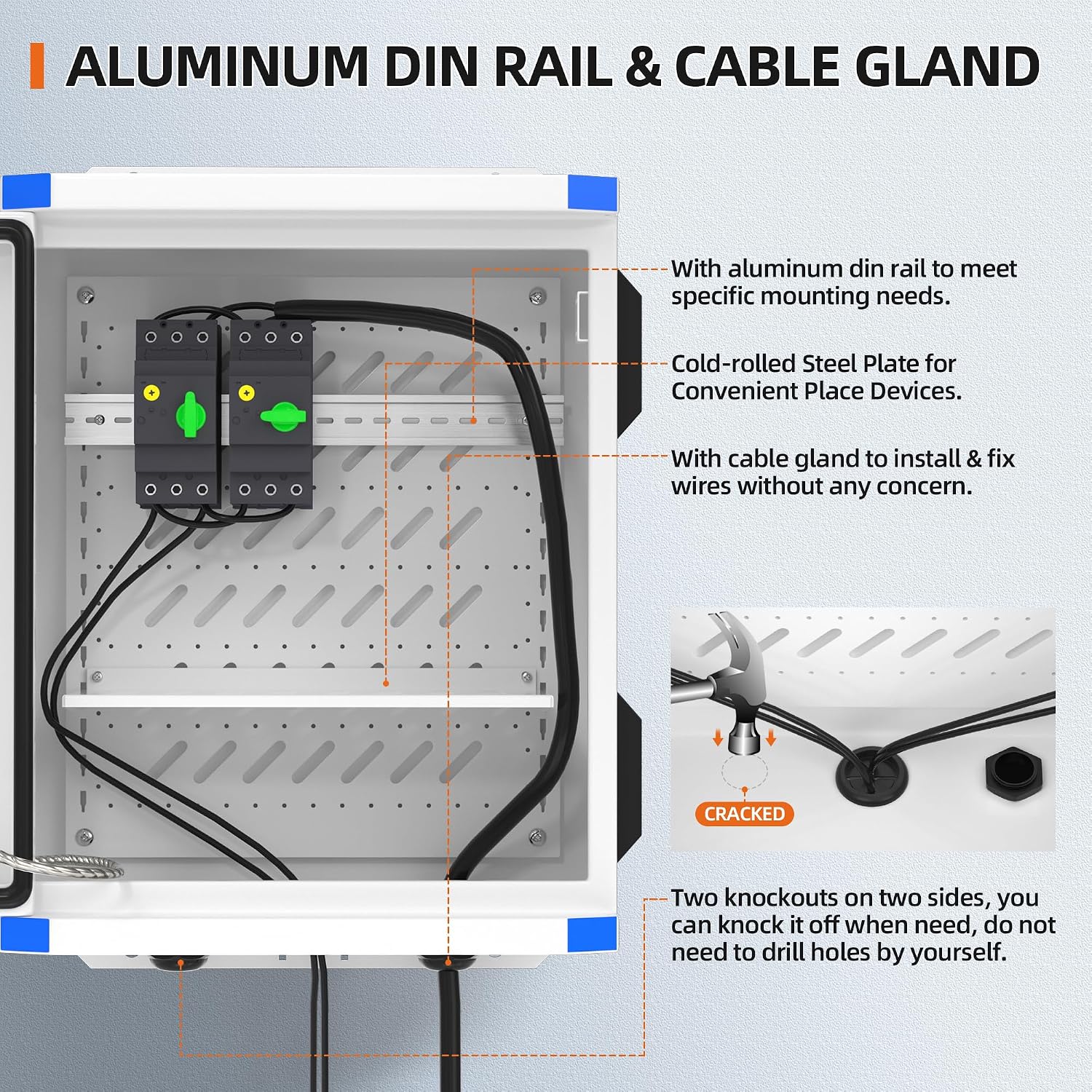 Joinfworld Outdoor Electrical Box 19.7'x15.7'x7.9' Metal Waterproof Vented Nema Enclosure with 12V Fan, Stainless Steel Junction Box with Cold Rolled Steel Plate Hinge Connection Din Rail