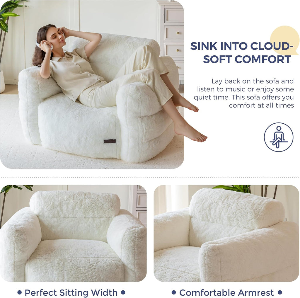 MAXYOYO Giant Bean Bag Chair for Adults, Ultra Soft Fluffy Bean Bag Sofa, Oversized Floor Sofa for Living Room Bedroom, Cozy Reading Chair with Filler, Beige